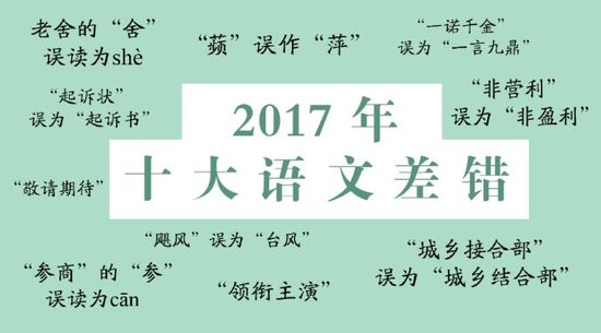 《咬文嚼字》发布2017年十大语文差错