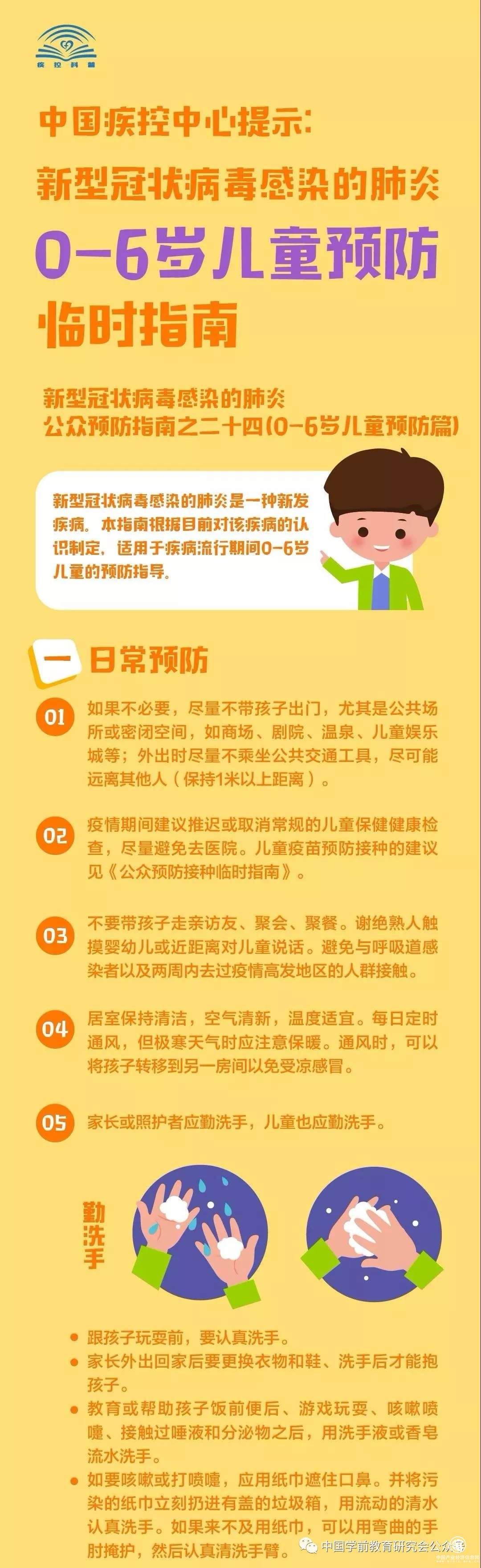 中国疾控中心温馨提示：0-6岁儿童预防新型冠状病毒肺炎感染指南