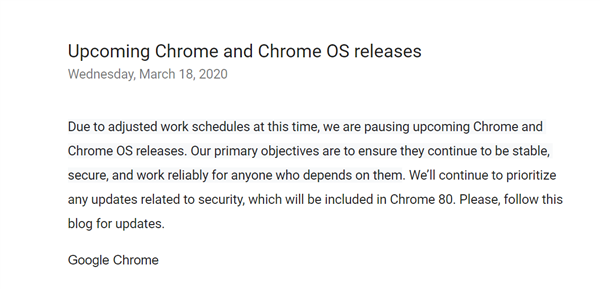 谷歌暂停 Chrome 浏览器、Chrome OS系统更新