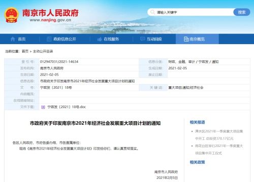 2021全市将安排重大项目392个 计划投资2418.39亿元