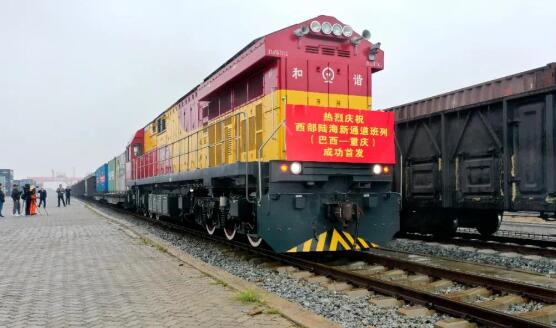 全国首列陆海新通道国际海铁联运纸浆班列首发