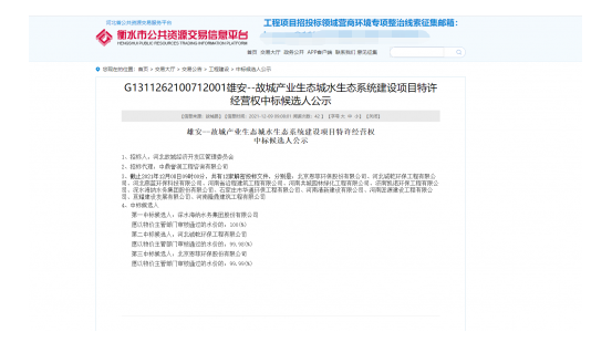 深水海纳成功中标河北省雄安—故城产业生态城水生态系统建设项目