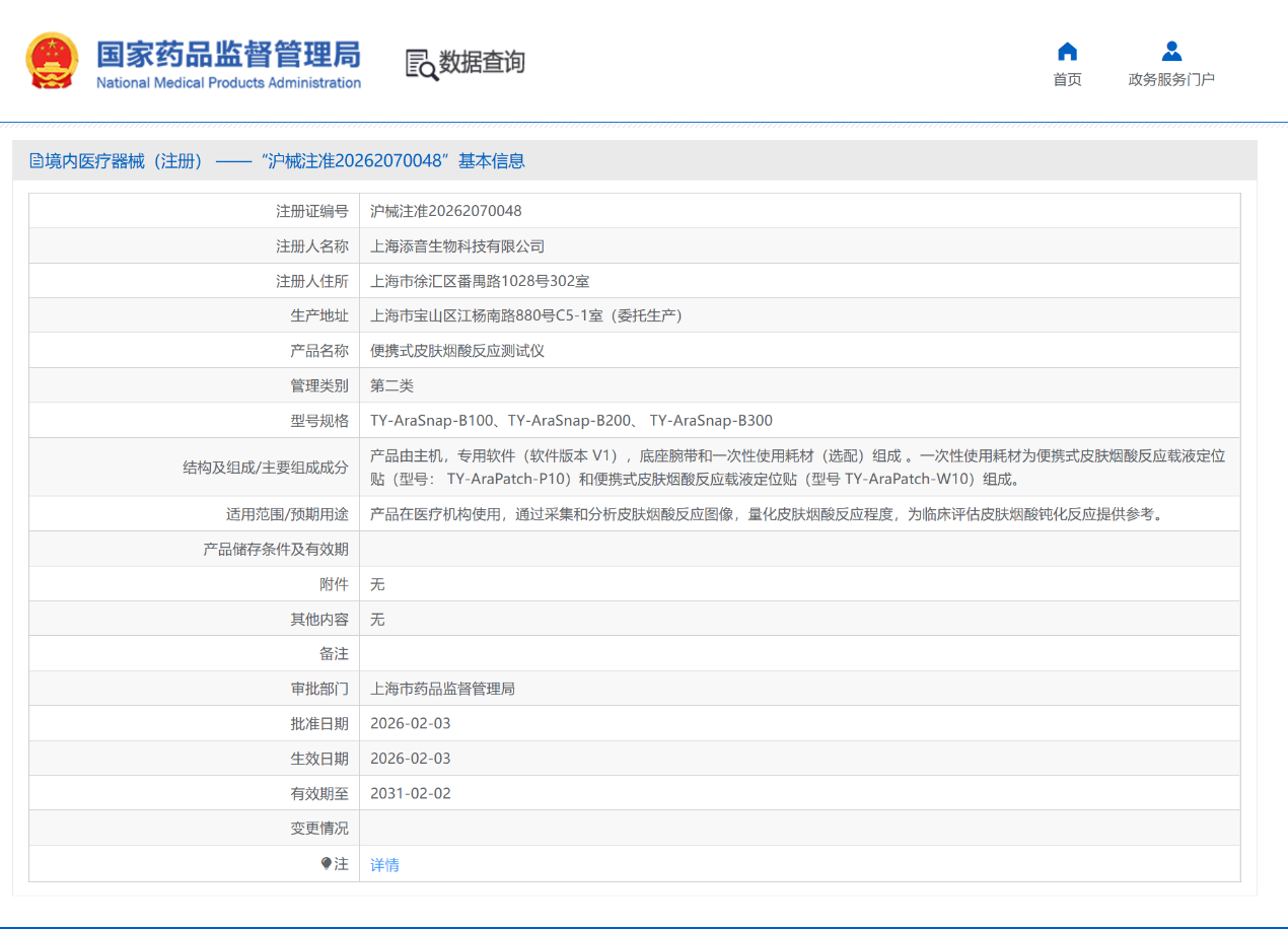 全国首个便携式皮肤烟酸反应测试仪获批！添音生物加速拓展皮肤烟酸表型评估应用版图