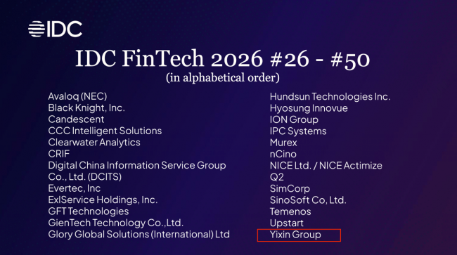 易鑫入选IDC全球金融科技Top 50及新兴金融科技榜